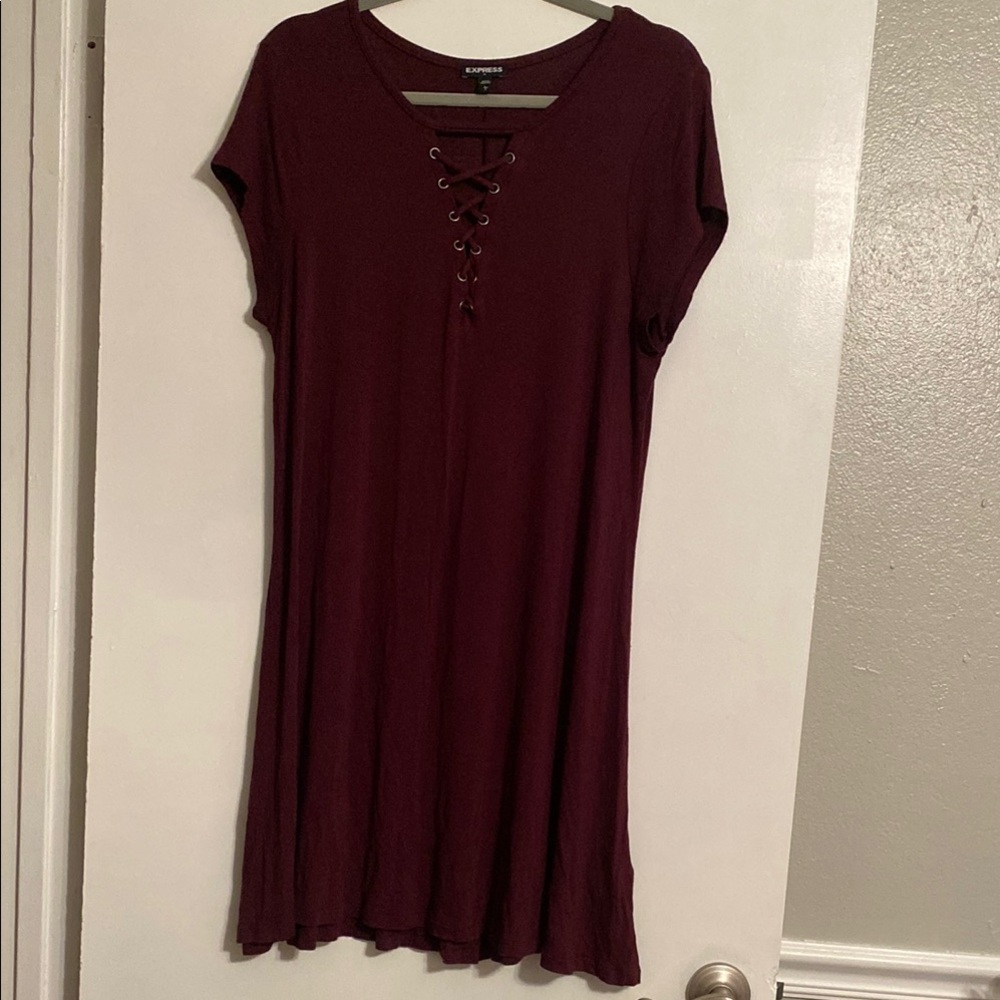 Express Red Casual Scoop Neck Mini Dress